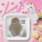 Papieren bord  23x23 cm vierkant Schattige uil! (Feest)