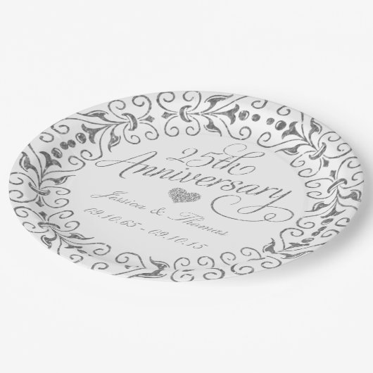 Papieren bord 25e zilveren huwelijksjubileum (Gekanteld)