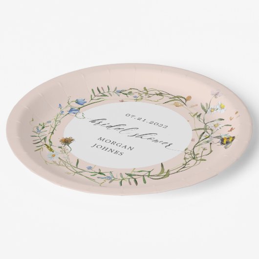 Papieren bord bruidsshower weidebloemen elegant (Gekanteld)