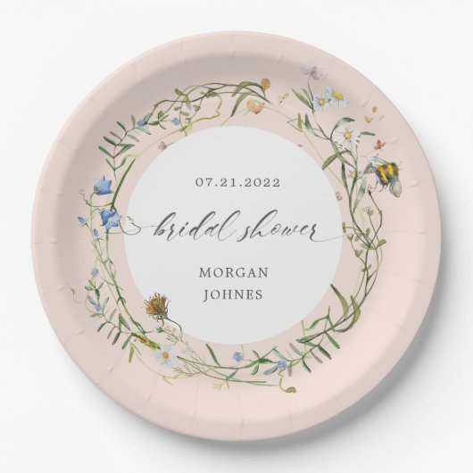 Papieren bord bruidsshower weidebloemen elegant (Voorkant)