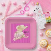 Papieren Bord-dag-olifant in roze Papieren Bordje (Feest)