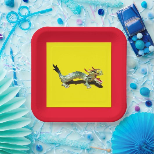 Papieren Bord - Dragon en Red Border (Feest)