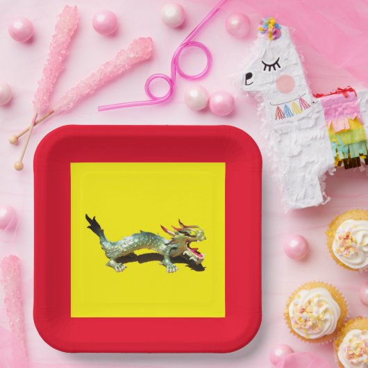 Papieren Bord - Dragon en Red Border (Feest)