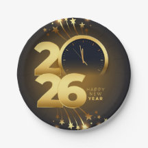 Papieren bord - Gelukkig Nieuwjaar 2026 Tafelservi