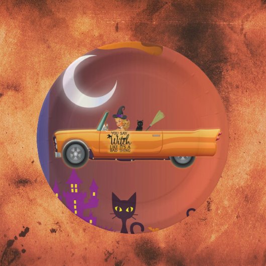 Papieren bord Halloween Heks in Auto