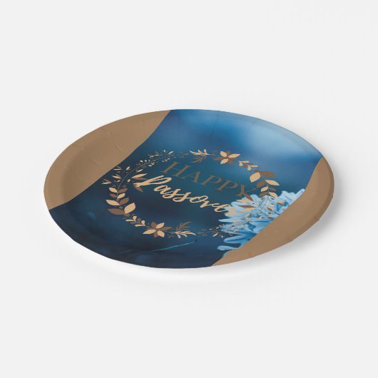 Papieren Bord Happy Passover Blue Brown Wreath Flo (Gekanteld)
