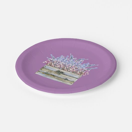 Papieren Bord in Paars met bloemen in recipiënt (Gekanteld)