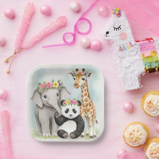 Papieren Bord met Dieren met Bloemenkronen (Feest)