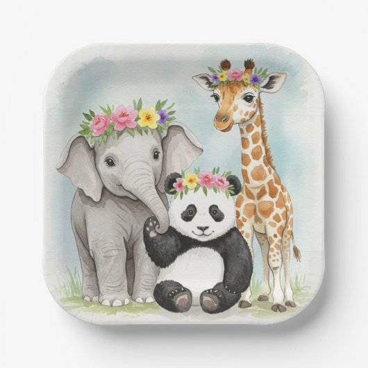 Papieren Bord met Dieren met Bloemenkronen (Voorkant)