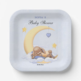 Papieren Bord met een schattig slapende pluche bun