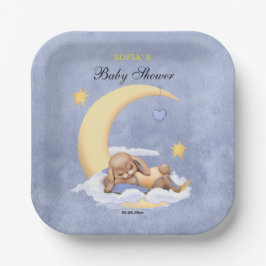 Papieren Bord met een schattig slapende pluche bun