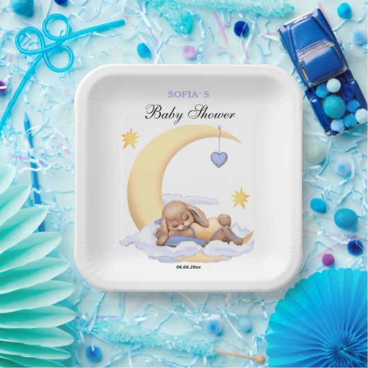 Papieren Bord met een schattig slapende pluche bun (Feest)