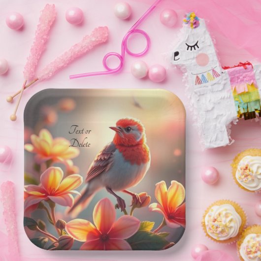 Papieren bord met oranje vogel bloemen (Feest)