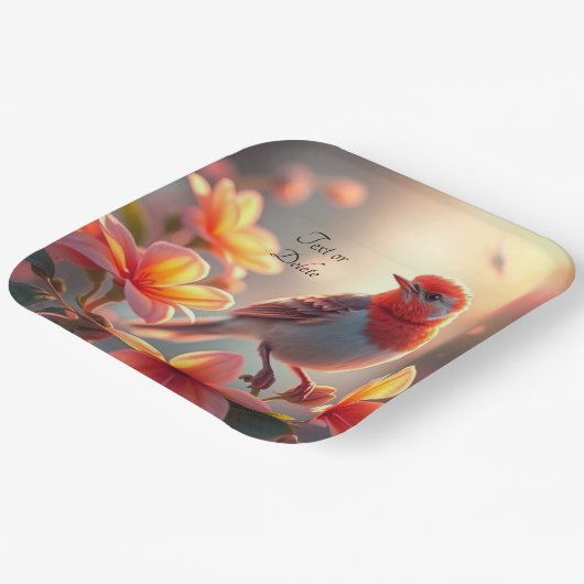 Papieren bord met oranje vogel bloemen (Gebogen)