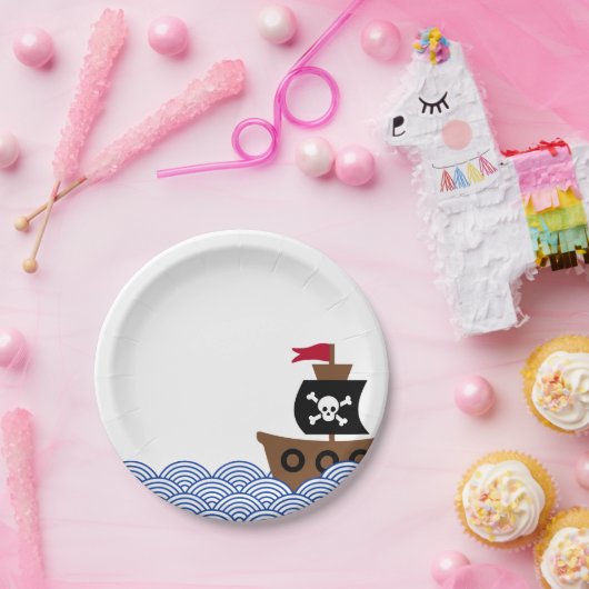 Papieren bord met piraterij en blauwe & witte cirk (Feest)