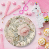 Papieren bord met roze bloemen (Feest)