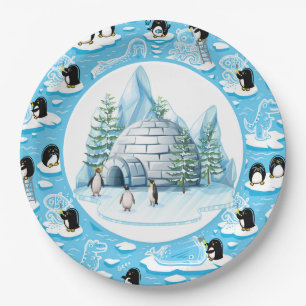 Papieren bord met spelende pinguïns