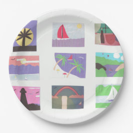 Papieren Bord met strand en andere openluchtscènes