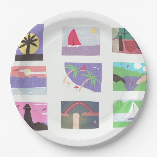 Papieren Bord met strand en andere openluchtscènes (Voorkant)