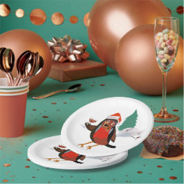 Papieren bord met vrolijk kerstmis roodborst ontwe