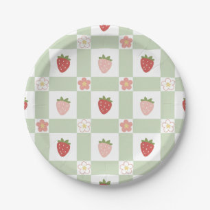 Papieren bord Mooie aardbei geruite pastelgroene k