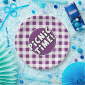 Papieren Bord Picknick Tijd Paars Gingham Patroon (Feest)