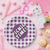 Papieren Bord Picknick Tijd Paars Gingham Patroon (Feest)