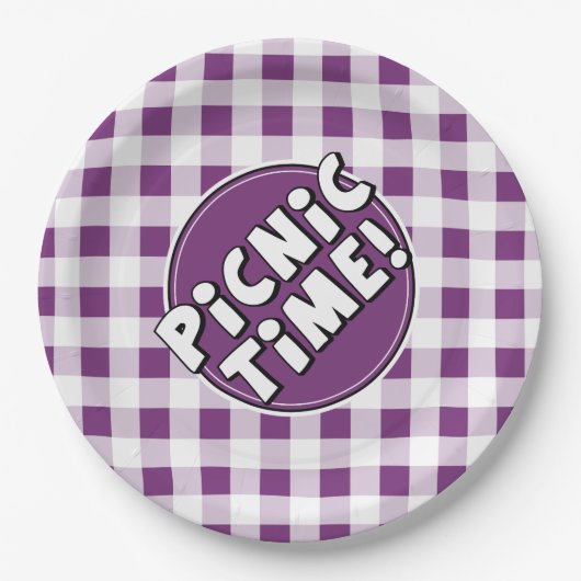 Papieren Bord Picknick Tijd Paars Gingham Patroon (Voorkant)
