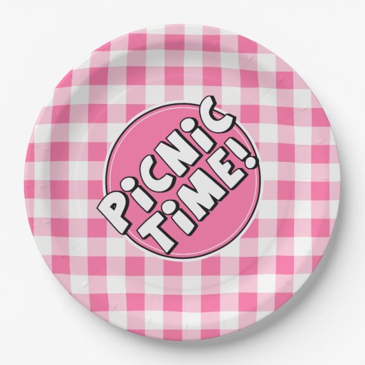 Papieren Bord Picnick Tijd Roze Gingham Patroon (Voorkant)