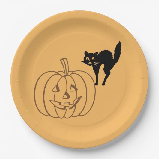 Papieren Bord - pompoen en zwarte kat (Voorkant)