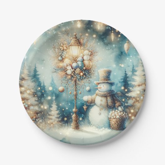 Papieren Bord - Vintage Kerstmis Sneeuwman (Voorkant)