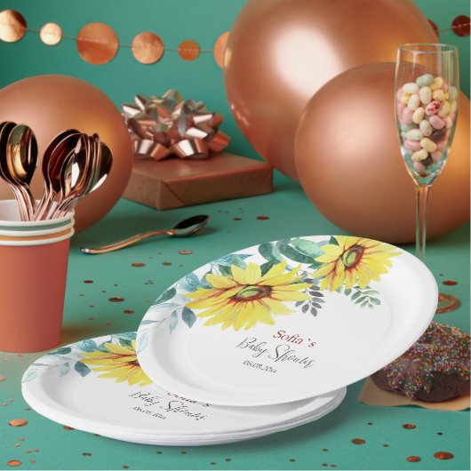 Papieren Bord voor baby shower met zonnebloemen. (Multi)