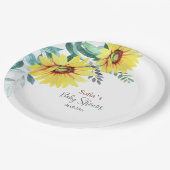 Papieren Bord voor baby shower met zonnebloemen. (Gekanteld)