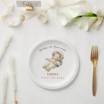 Papieren bord voor eerste verjaardag Baby Astronau
