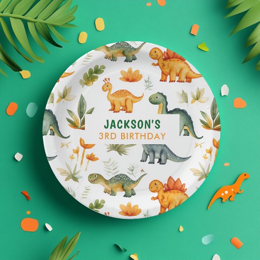 Papieren bord voor jongens dinosaurus verjaardagsf
