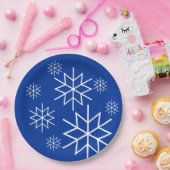 Papieren Bord - Witte sneeuwvlokken op blauw (Feest)