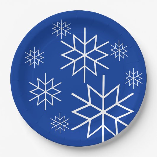 Papieren Bord - Witte sneeuwvlokken op blauw (Voorkant)
