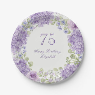 Papieren borden 75e verjaardag Elegante paarse blo Bordje
