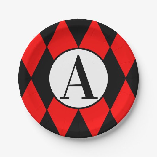 Papieren Borden 7" ROOD & ZWART HARLEKIJN & INITIA Papieren Bordje (Voorkant)
