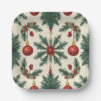 Papieren Borden, 7" Vierkant Papier Bord (kerst)
