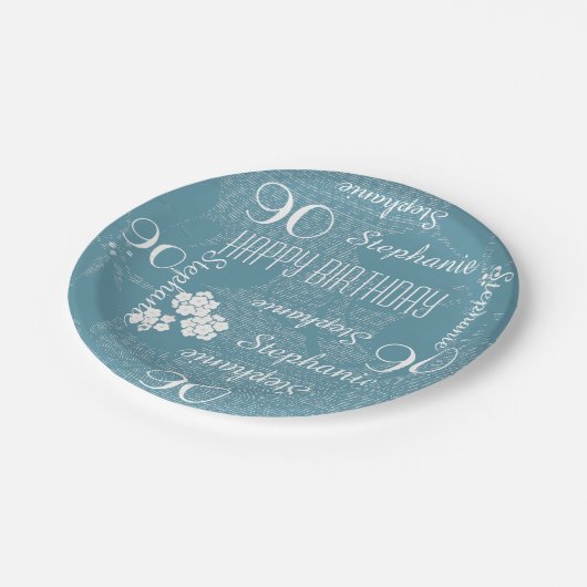 Papieren Borden, 90ste verjaardagsfeest Blauwe Blo Papieren Bordje (Gekanteld)