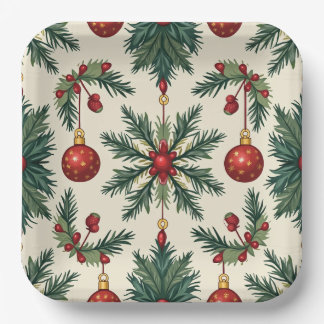 Papieren Borden, 9" Vierkant Papier Bord (kerst)