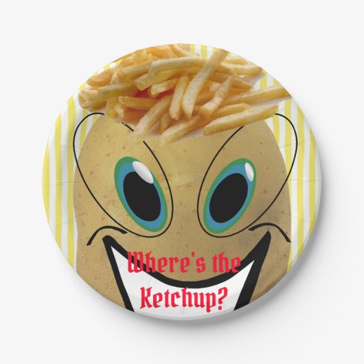 Papieren Borden, aardappelFranse bessen Gele stree Bordje (Voorkant)