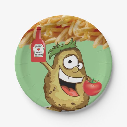Papieren Borden, Aardappelgroente, Ketchup Groen Papieren Bordje (Voorkant)
