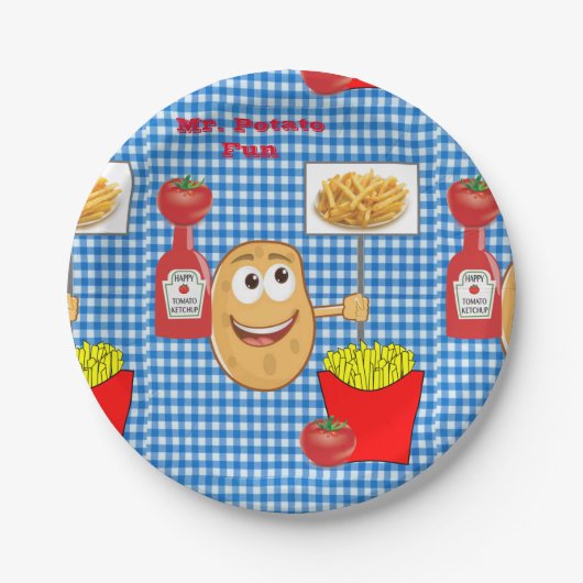 Papieren Borden, Aardappelketchup Plaid friet Bordje (Voorkant)
