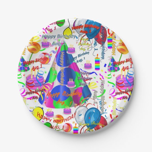 Papieren Borden augustus, 1 verjaardag Bordje (Voorkant)