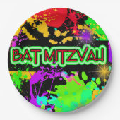 Papieren Borden Bat Mitzvah Bright Neon Paint Papieren Bordje (Voorkant)