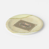 Papieren Borden, Beige Gold Stripe Floral Monogram Papieren Bordje (Gekanteld)