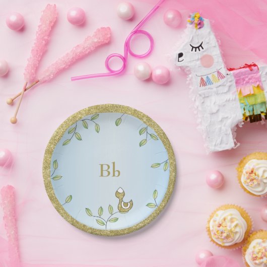 Papieren Borden Blauw "gouden vogels" Papieren Bordje (Feest)