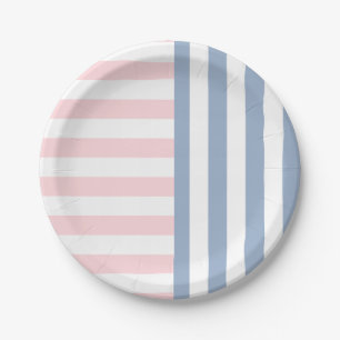 Papieren borden, blauw, roze-wit gestreept bordje